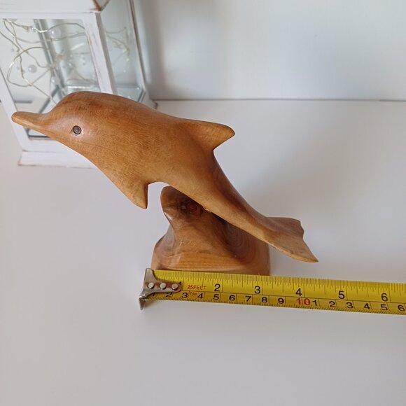 Small Carved Light Brown Wood Dolphin on Base 5'' - Picture 7 of 9
